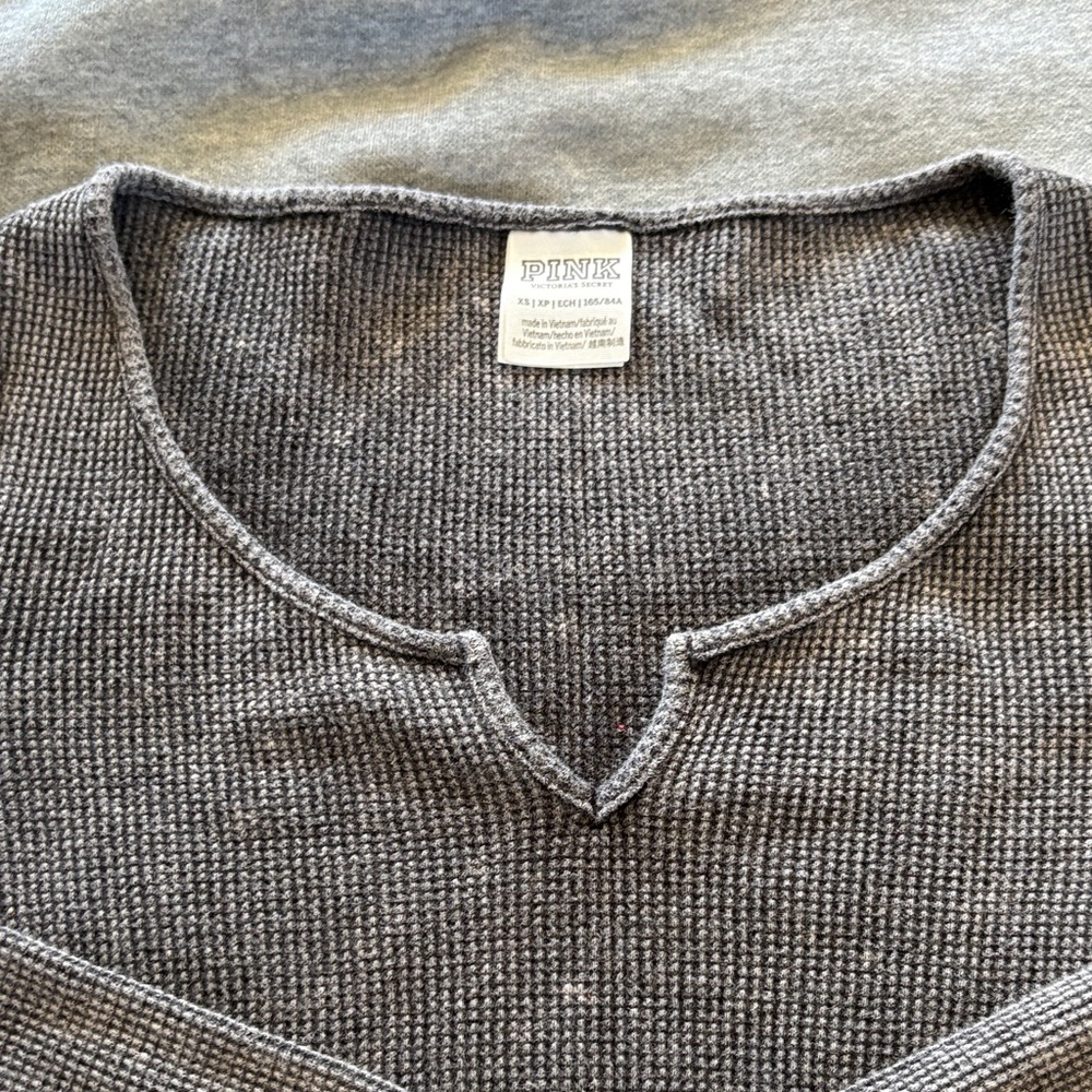 PINK Victoria's Secret Women’s V-Neck Thermal Sweater in Charcoal Gray